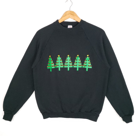 Vintage 80s 90s Jerzees Christmas Tree Crewneck Jerzees Sweatshirt Sweater Ugly - Picture 1 of 9